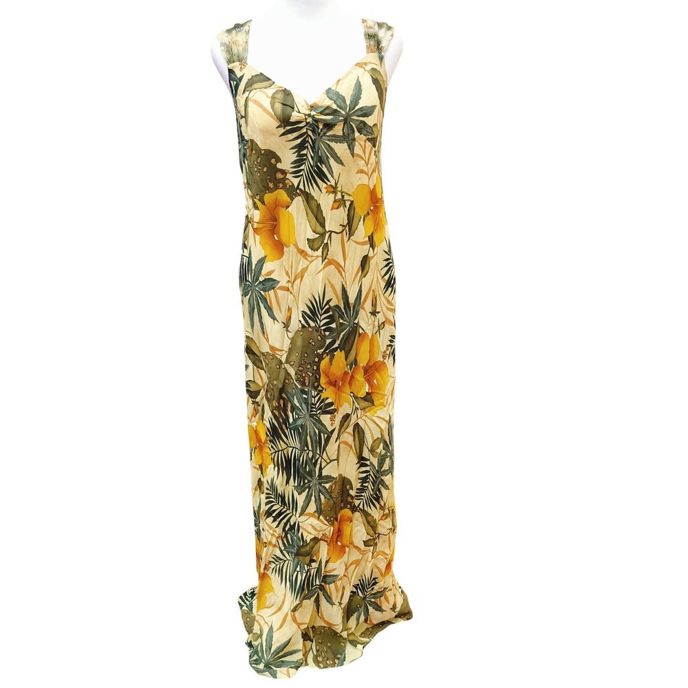Carole Little Tropical Floral Print Sleeveless Maxi Long Dress Vintage 90s‎ 00s
